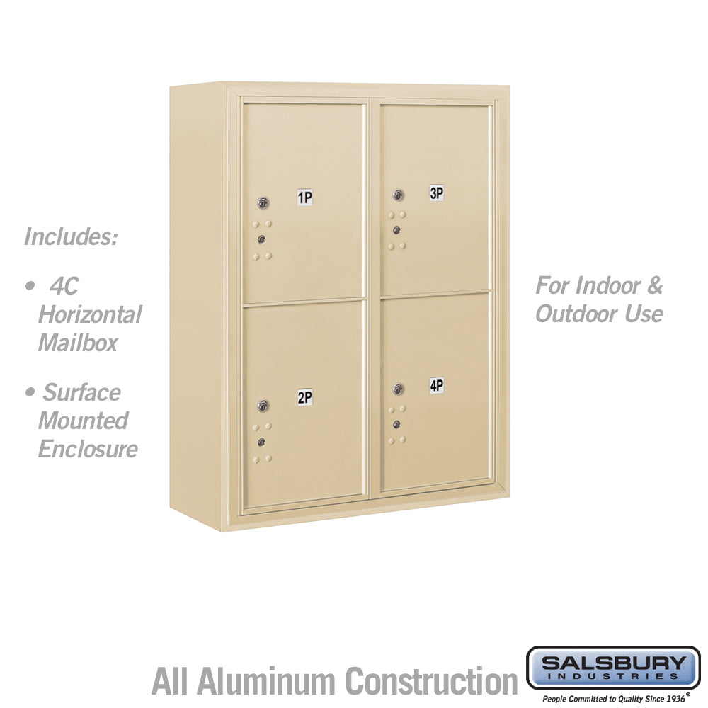 10 Door High Surface Mounted 4C Horizontal Parcel Locker with 4 Parcel Lockers in Sandstone with USPS Access