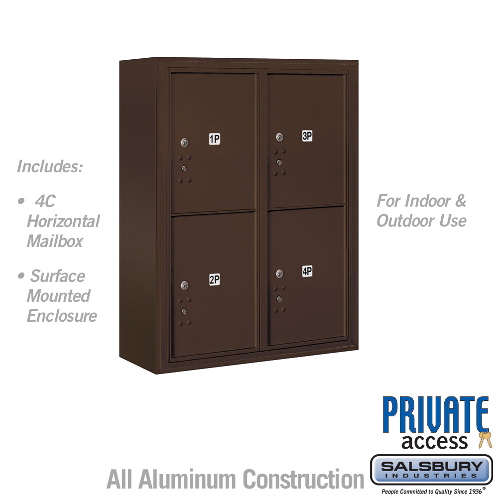 10 Door High Surface Mounted 4C Horizontal Parcel Locker with 4 Parcel Lockers in Bronze with Private Access 