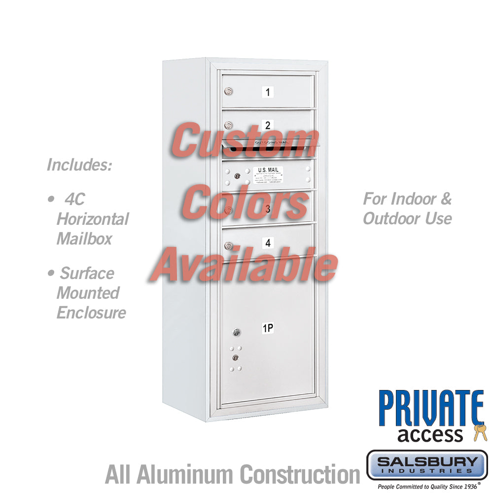 Surface Mounted 4C Horizontal Mailbox Unit (Includes 3710S-04CFP Mailbox and 3810S-C Enclosure) - 10 Door High Unit (38 1/2 Inches) - Single Column - 4 MB1 Doors / 1 PL4.5 - Custom - Front Loading - Private Access