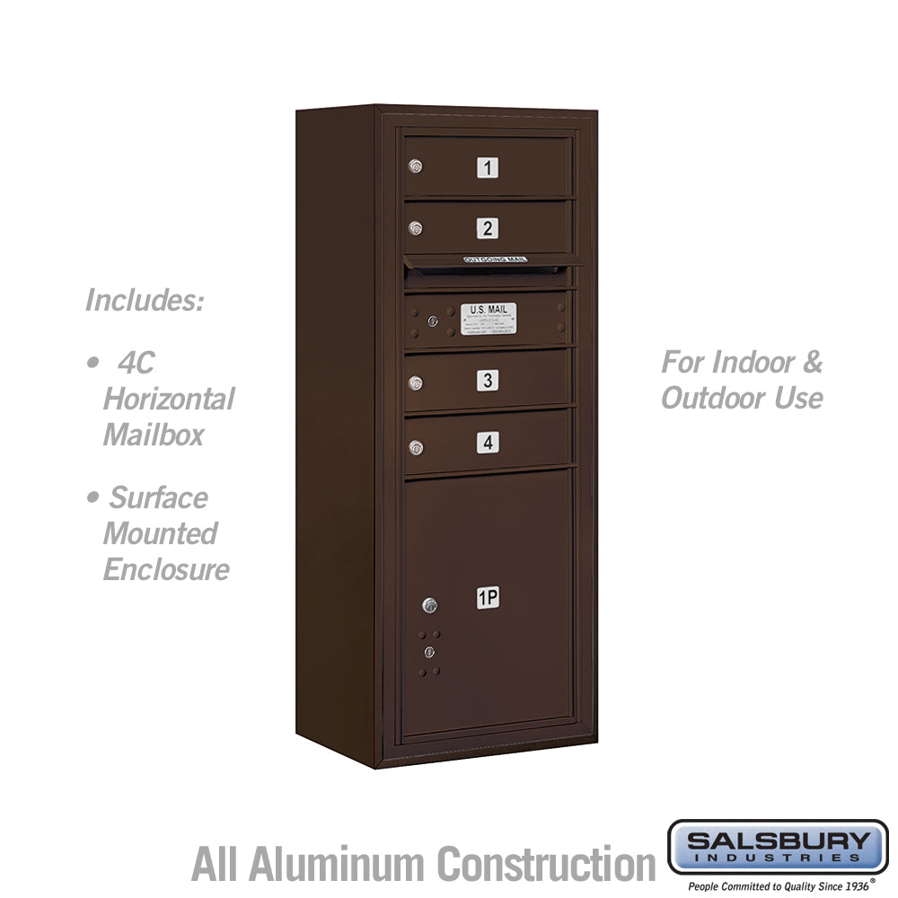 10 Door High Surface Mounted 4C Horizontal Mailbox with 4 Doors and 1 Parcel Locker in Bronze with USPS Access