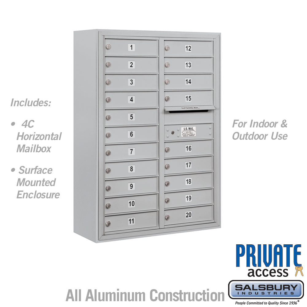 11 Door High Surface Mounted 4C Horizontal Mailbox with 20 Doors in Aluminum with Private Access