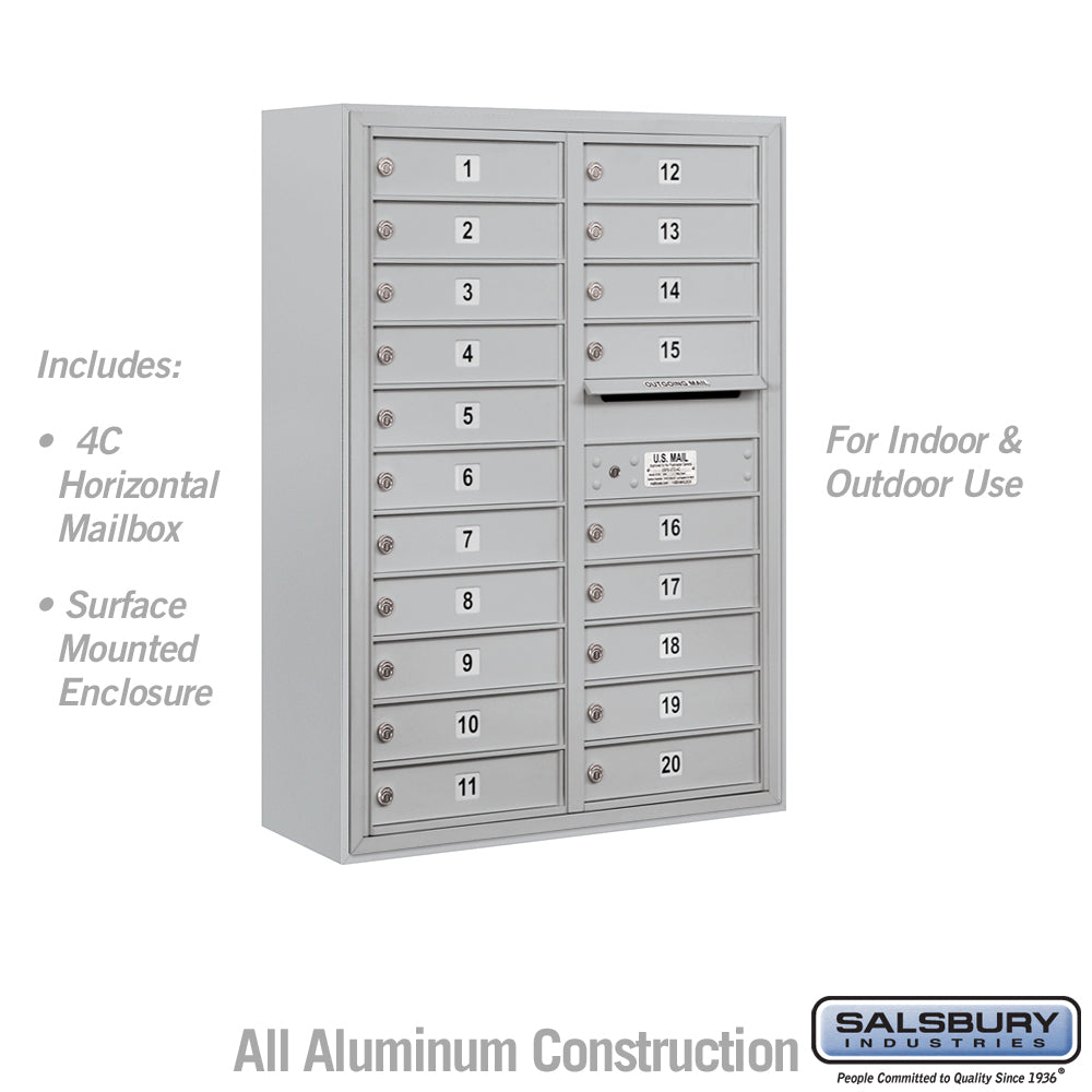 11 Door High Surface Mounted 4C Horizontal Mailbox with 20 Doors in Aluminum with USPS Access