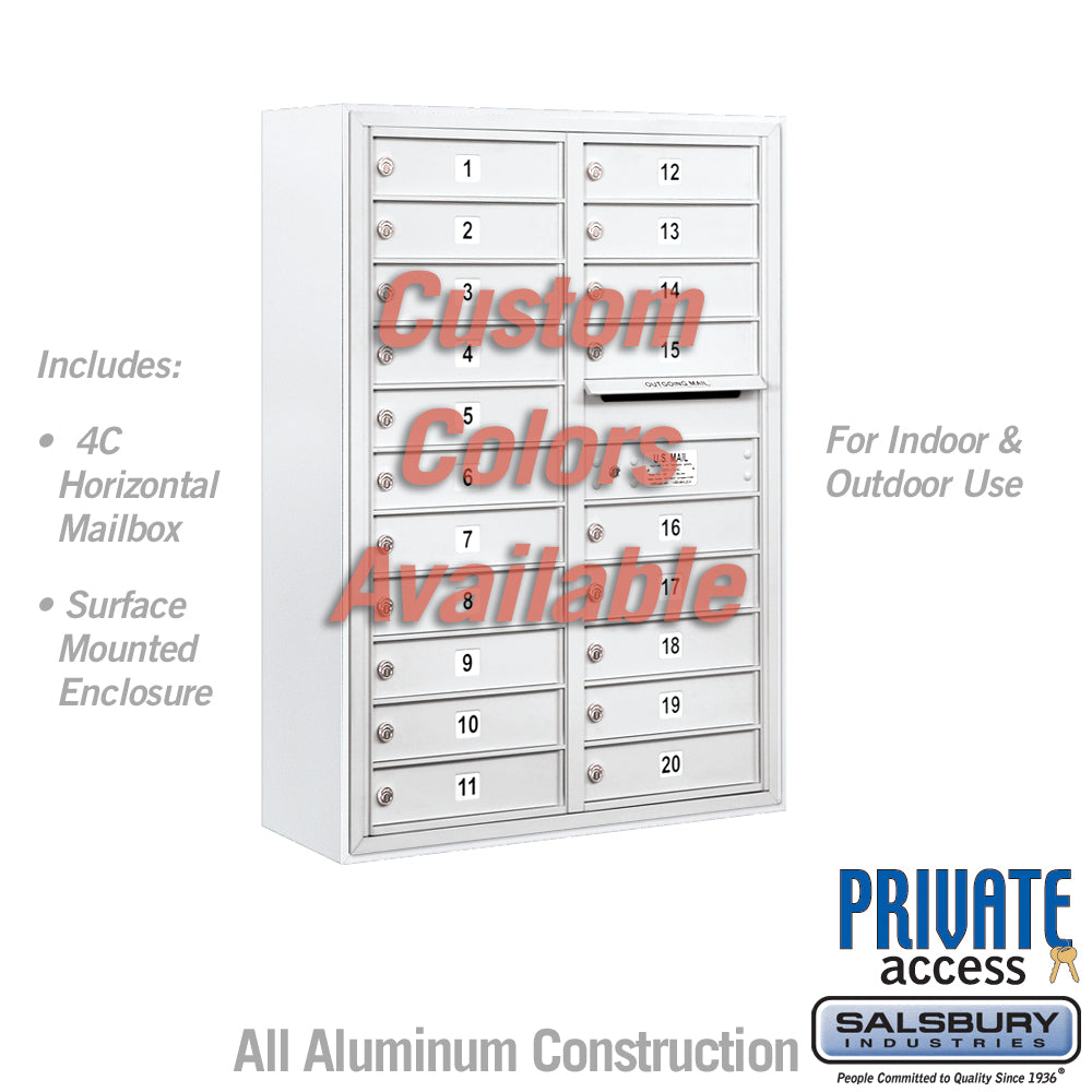 Surface Mounted 4C Horizontal Mailbox Unit (Includes 3711D-20CFP Mailbox, 3811D-CST Enclosure and Master Commercial Lock) - 11 Door High Unit (42 Inches) - Double Column - 20 MB1 Doors - Custom Color - Front Loading - Private Access