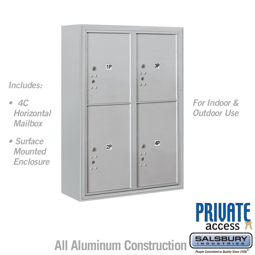 11 Door High Surface Mounted 4C Horizontal Parcel Locker with 4 Parcel Lockers in Aluminum with Private Access 