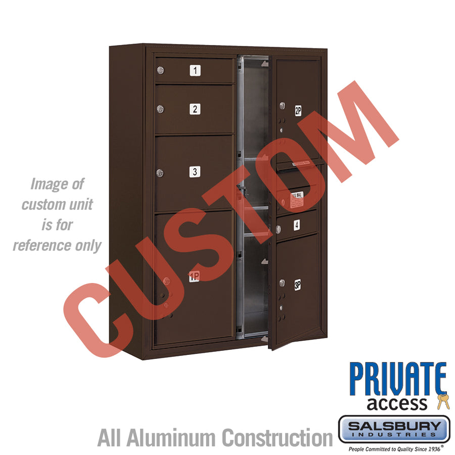 Surface Mounted 4C Horizontal Mailbox Unit (Includes 3711D-CZFP Mailbox, 3811D-BRZ Enclosure and Master Commercial Locks) - 11 Door High Unit (42 Inches) - Double Column - Custom Unit - Bronze - Front Loading - Private Access