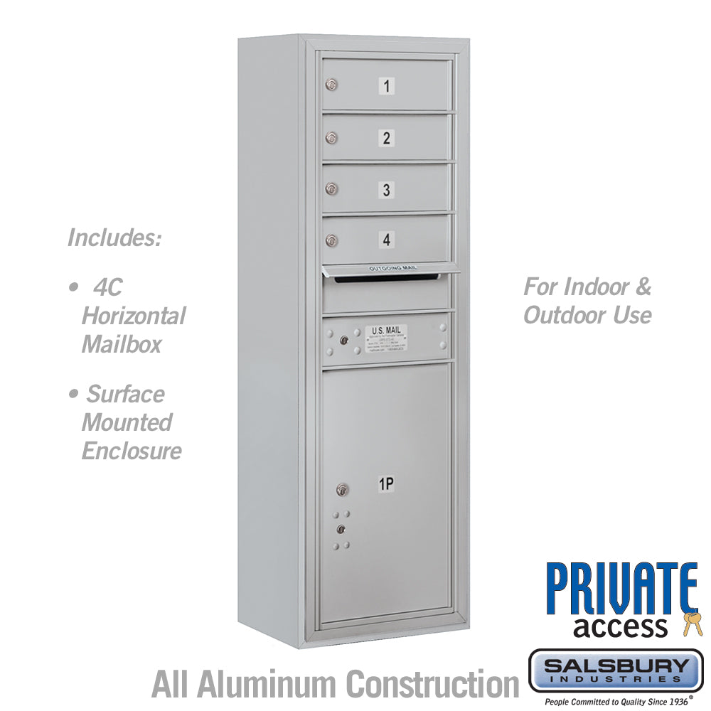 11 Door High Surface Mounted 4C Horizontal Mailbox with 4 Doors and 1 Parcel Locker in Aluminum with Private Access