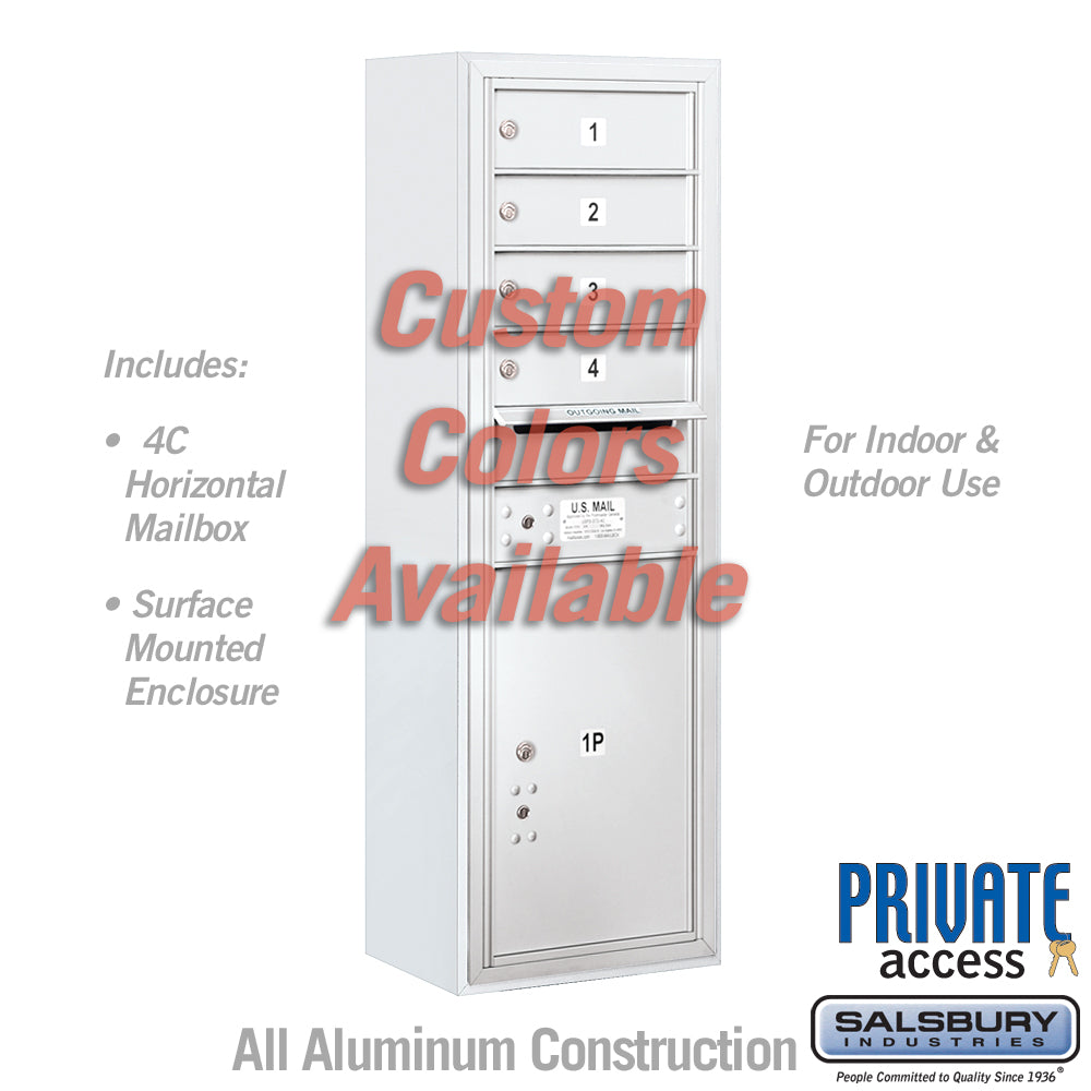 Surface Mounted 4C Horizontal Mailbox Unit (Includes 3711S-04CFP Mailbox, 3811S-CST Enclosure and Master Commercial Locks) - 11 Door High Unit (42 Inches) - Single Column - 4 MB 1 Doors / 1 PL5 - Custom Color - Front Loading - Private Access