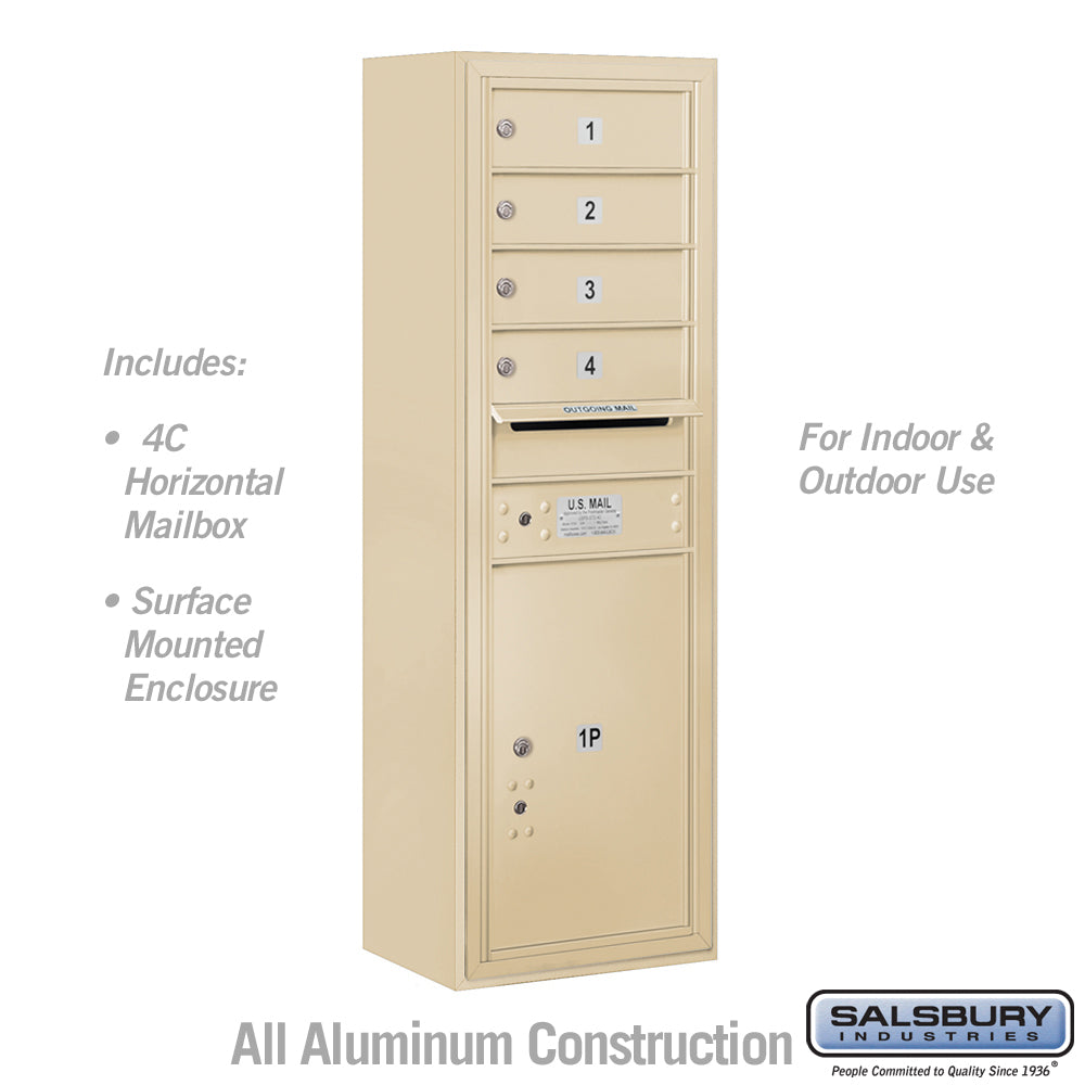 11 Door High Surface Mounted 4C Horizontal Mailbox with 4 Doors and 1 Parcel Locker in Sandstone with USPS Access