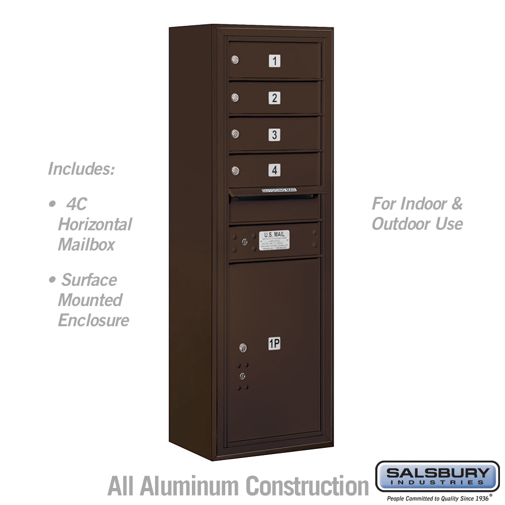 11 Door High Surface Mounted 4C Horizontal Mailbox with 4 Doors and 1 Parcel Locker in Bronze with USPS Access