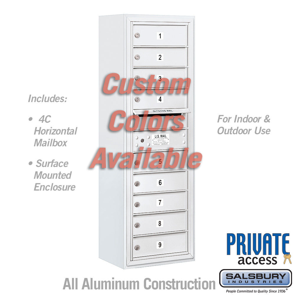 Surface Mounted 4C Horizontal Mailbox Unit (Includes 3711S-09CFP Mailbox, 3811S-CST Enclosure and Master Commercial Lock) - 11 Door High Unit (42 Inches) - Single Column - 9 MB1 Doors - Custom Color - Front Loading - Private Access