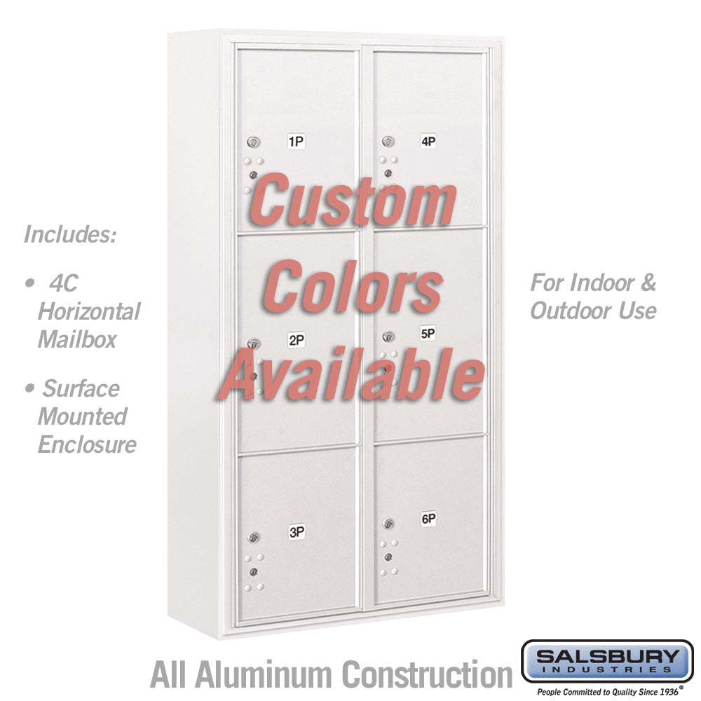 Surface Mounted 4C Horizontal Mailbox Unit (Includes 3716D-6PCFU Parcel Locker and 3816D-CST Enclosure) - Maximum Height Unit (57-3/4 Inches) - Double Column - Stand-Alone Parcel Locker - 2 PL4.5's, 2 PL5's and 2 PL6's - Custom Color - Front Loading