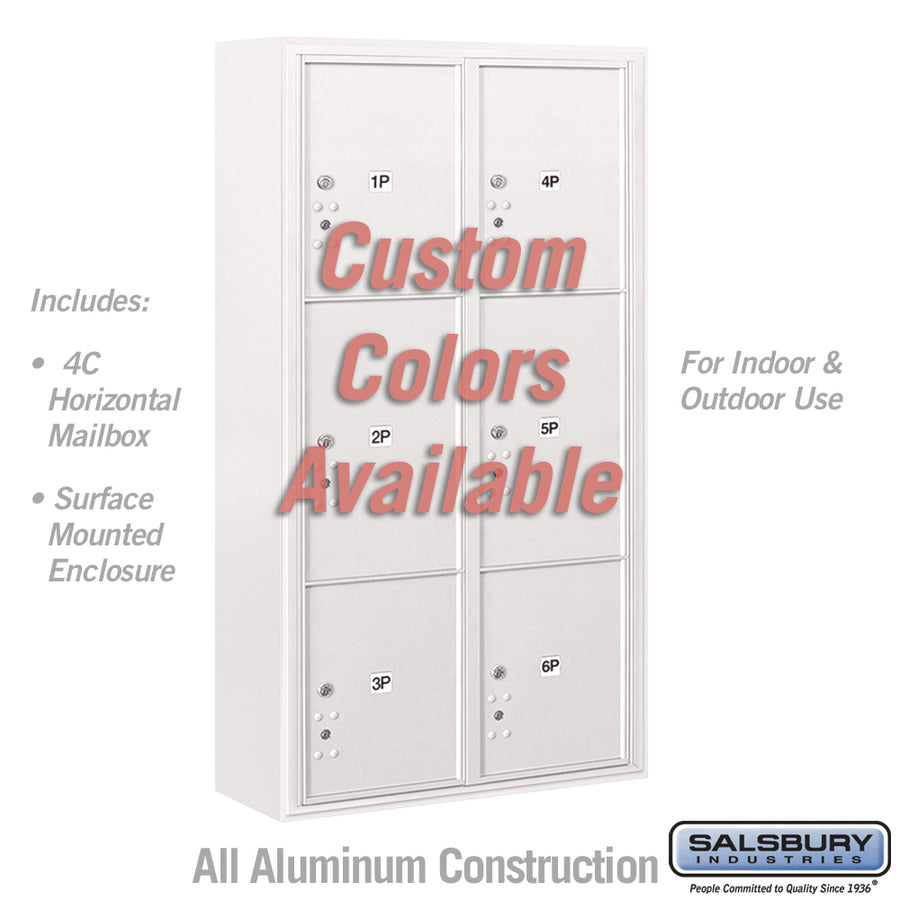 Surface Mounted 4C Horizontal Mailbox Unit (Includes 3716D-6PCFU Parcel Locker and 3816D-CST Enclosure) - Maximum Height Unit (57-3/4 Inches) - Double Column - Stand-Alone Parcel Locker - 2 PL4.5's, 2 PL5's and 2 PL6's - Custom Color - Front Loading
