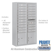 Thumbnail for Maximum Height Surface Mounted 4C Horizontal Mailbox with 20 Doors and 2 Parcel Lockers in Aluminum with Private Access