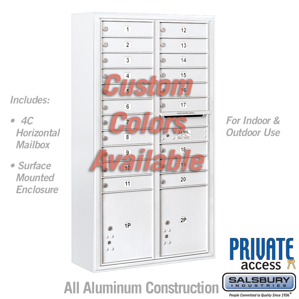 Surface Mounted 4C Horizontal Mailbox Unit (Includes 3716D-20CFP Mailbox, 3816D-CST Enclosure and Master Commercial Locks) - Maximum Height Unit (57 3/4 Inches) - Double Column - 20 MB1 Doors / 2 PL4.5's - Custom Color - Front Loading - Private Access