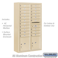 Thumbnail for Maximum Height Surface Mounted 4C Horizontal Mailbox with 20 Doors and 2 Parcel Lockers in Sandstone with USPS Access