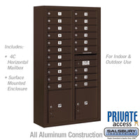 Thumbnail for Maximum Height Surface Mounted 4C Horizontal Mailbox with 20 Doors and 2 Parcel Lockers in Bronze with Private Access