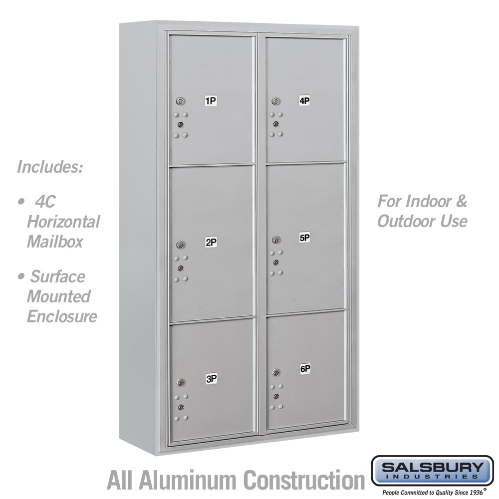 Maximum Height Surface Mounted 4C Horizontal Parcel Locker with 6 Parcel Lockers in Aluminum with USPS Access