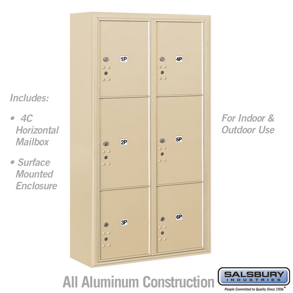 Maximum Height Surface Mounted 4C Horizontal Parcel Locker with 6 Parcel Lockers in Sandstone with USPS Access