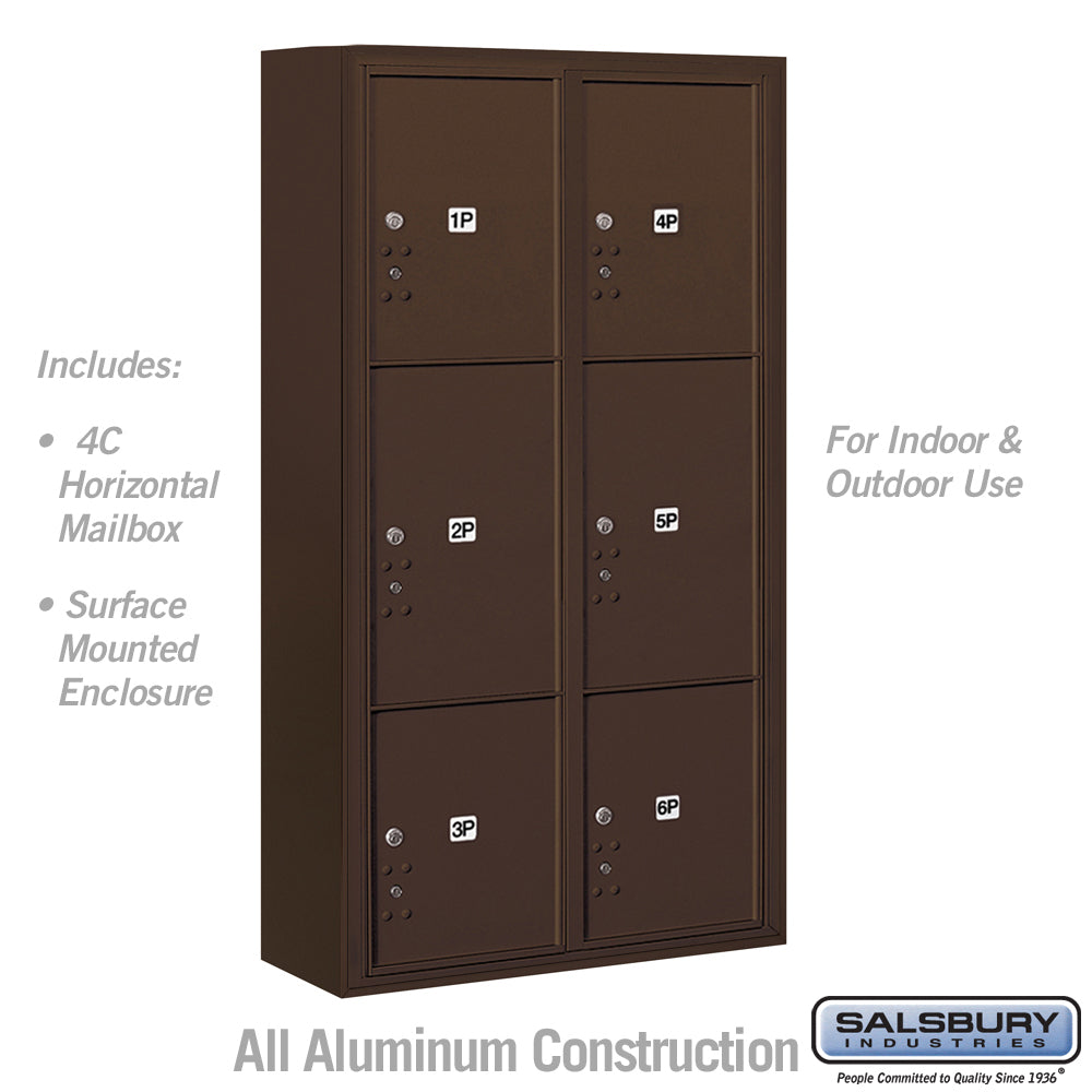 Maximum Height Surface Mounted 4C Horizontal Parcel Locker with 6 Parcel Lockers in Bronze with USPS Access