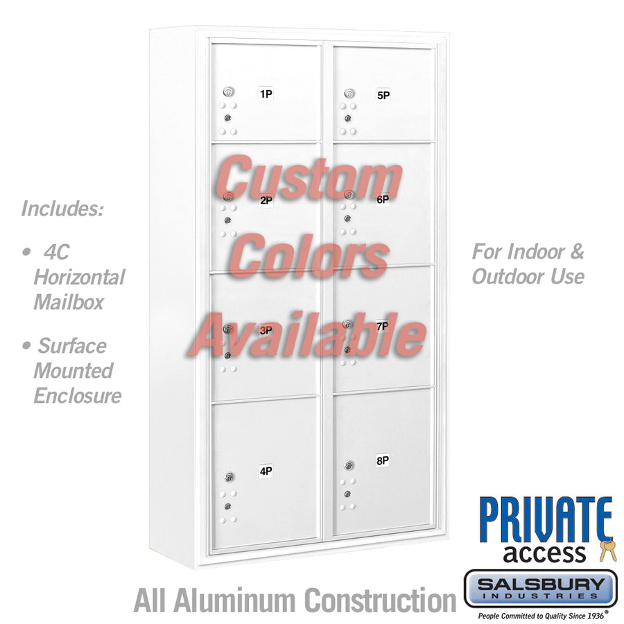 Surface Mounted 4C Horizontal Mailbox Unit (Includes 3716D-8PCFP Parcel Locker, 3816D-C Enclosure and Master Commercial Locks) - Maximum Height Unit (57 3/4 Inches) - Double Column - Stand-Alone Parcel Locker - 2 PL3's, 4 PL4's and 2 PL4.5's - Custom - Front Loading - Private Access
