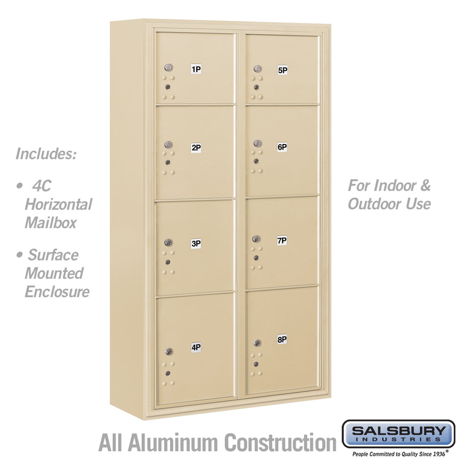 Maximum Height Surface Mounted 4C Horizontal Parcel Locker with 8 Parcel Lockers in Sandstone with USPS Access