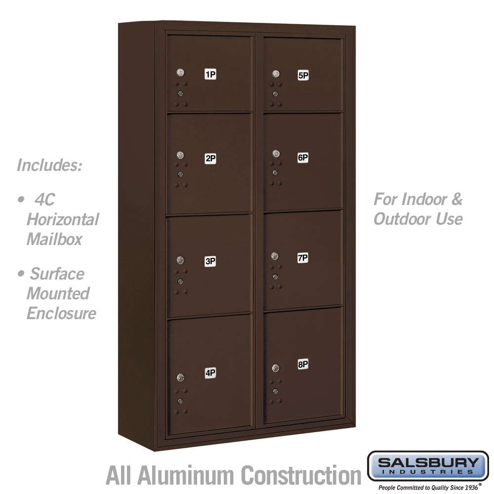 Maximum Height Surface Mounted 4C Horizontal Parcel Locker with 8 Parcel Lockers in Bronze with USPS Access