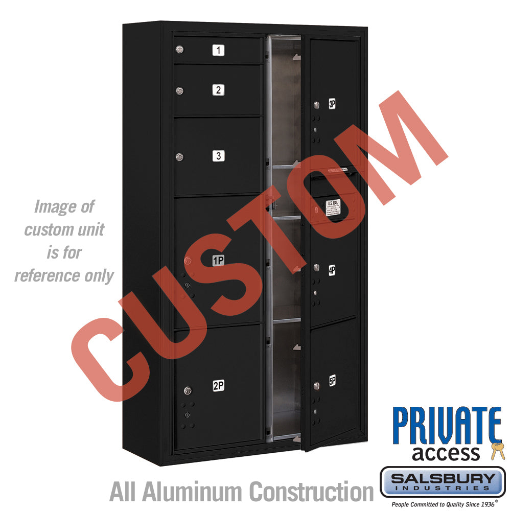 Surface Mounted 4C Horizontal Mailbox Unit (Includes 3716D-CBFP Mailbox, 3816D-BLK Enclosure and Master Commercial Locks) - Maximum Height Unit (57 3/4 Inches) - Double Column - Custom Unit - Black - Front Loading - Private Access