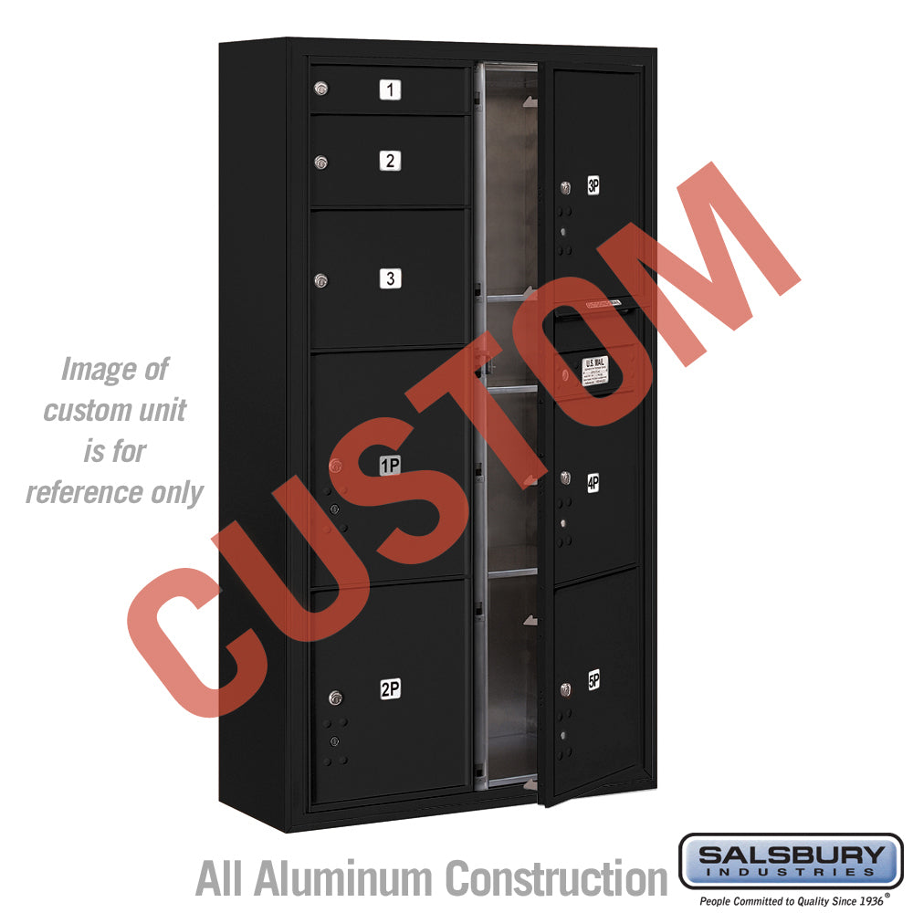 Surface Mounted 4C Horizontal Mailbox Unit (Includes 3716D-CBFU Mailbox and 3816D-BLK Enclosure) - Maximum Height Unit (57 3/4 Inches) - Double Column - Custom Unit - Black - Front Loading - USPS Access