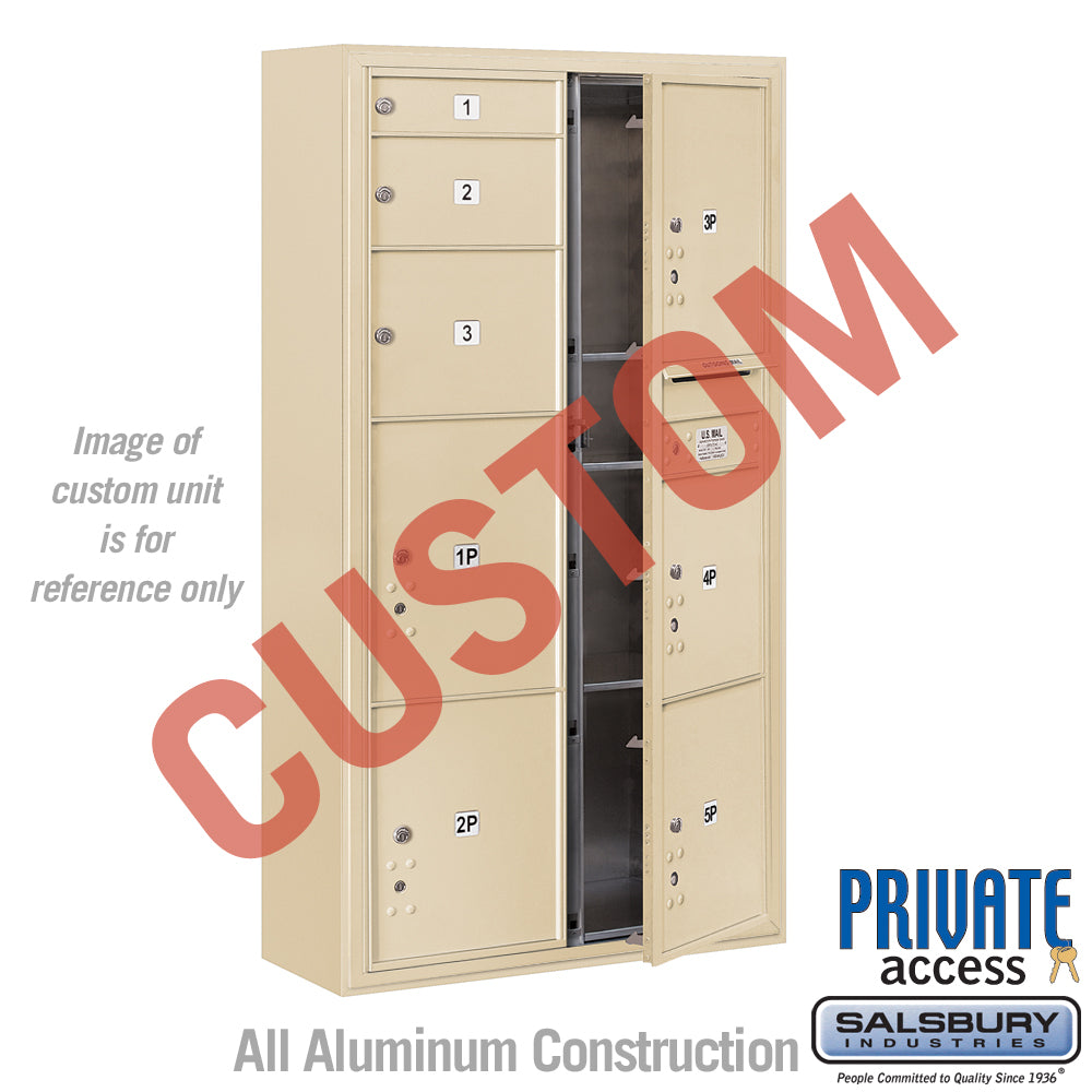 Surface Mounted 4C Horizontal Mailbox Unit (Includes 3716D-CSFP Mailbox, 3816D-SAN Enclosure and Master Commercial Locks) - Maximum Height Unit (57 3/4 Inches) - Double Column - Custom Unit - Sandstone - Front Loading - Private Access