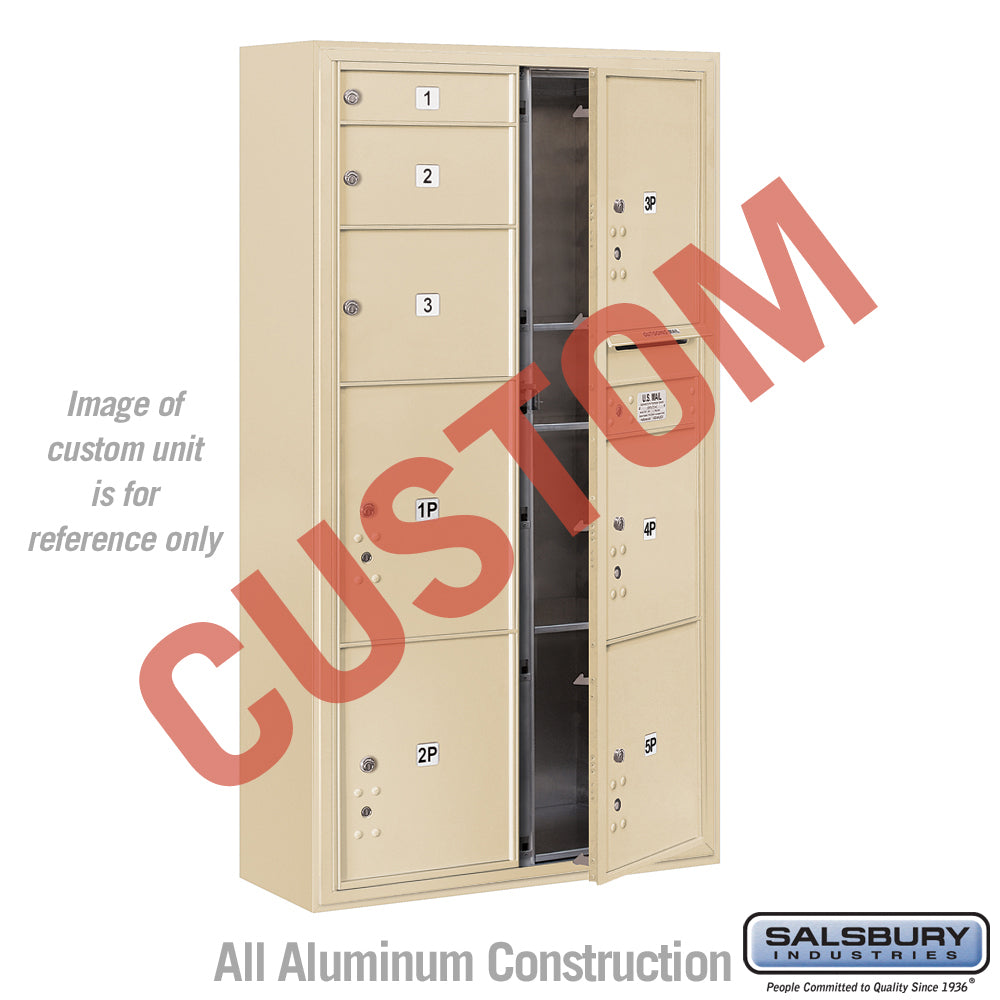 Surface Mounted 4C Horizontal Mailbox Unit (Includes 3716D-CSFU Mailbox and 3816D-SAN Enclosure) - Maximum Height Unit (57 3/4 Inches) - Double Column - Custom Unit - Sandstone - Front Loading - USPS Access