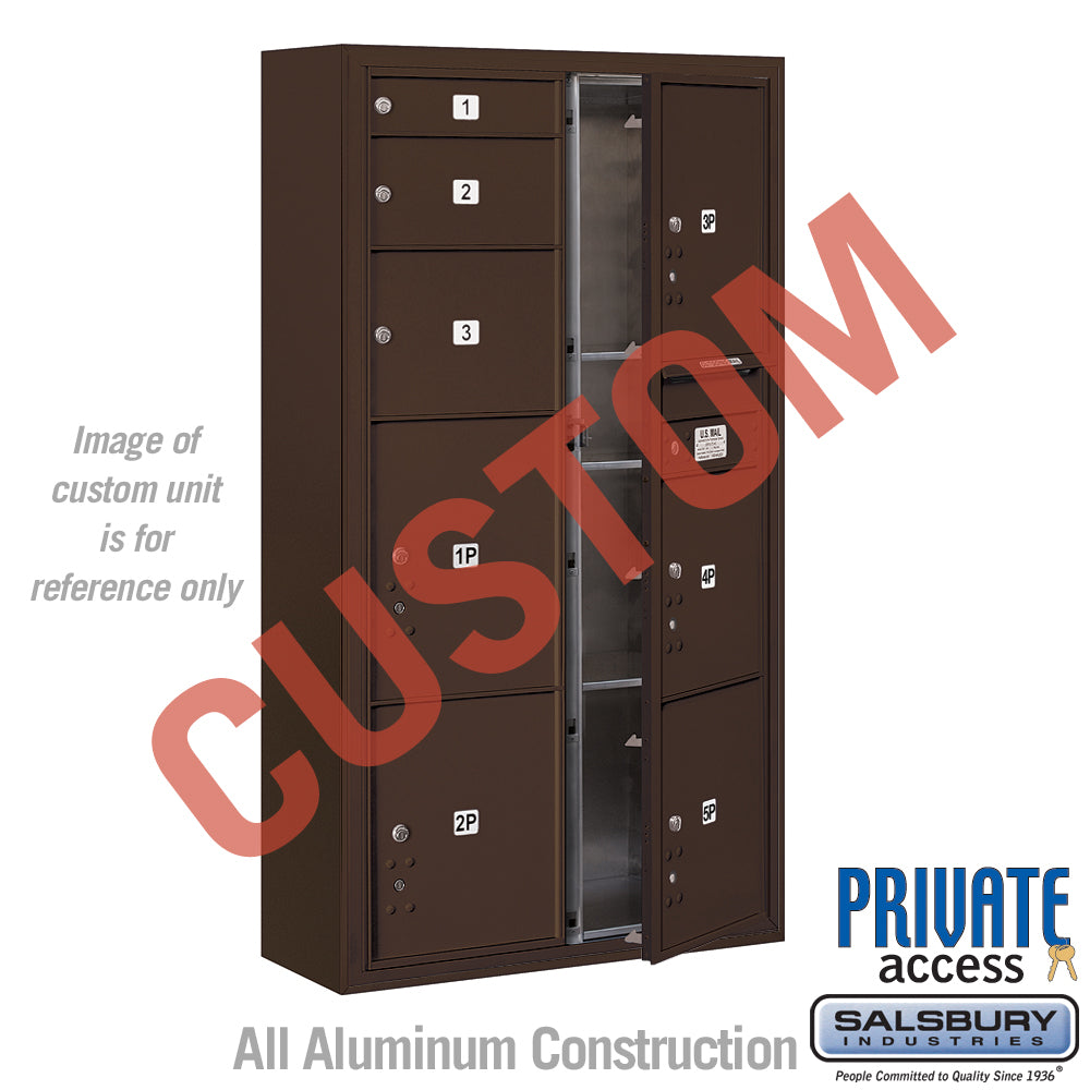 Surface Mounted 4C Horizontal Mailbox Unit (Includes 3716D-CZFP Mailbox, 3816D-BRZ Enclosure and Master Commercial Locks) - Maximum Height Unit (57 3/4 Inches) - Double Column - Custom Unit - Bronze - Front Loading - Private Access