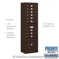 Thumbnail for Maximum Height Surface Mounted 4C Horizontal Mailbox with 9 Doors and 1 Parcel Locker in Bronze with Private Access