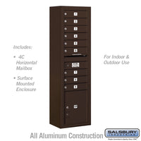 Thumbnail for Maximum Height Surface Mounted 4C Horizontal Mailbox with 9 Doors and 1 Parcel Locker in Bronze with USPS Access