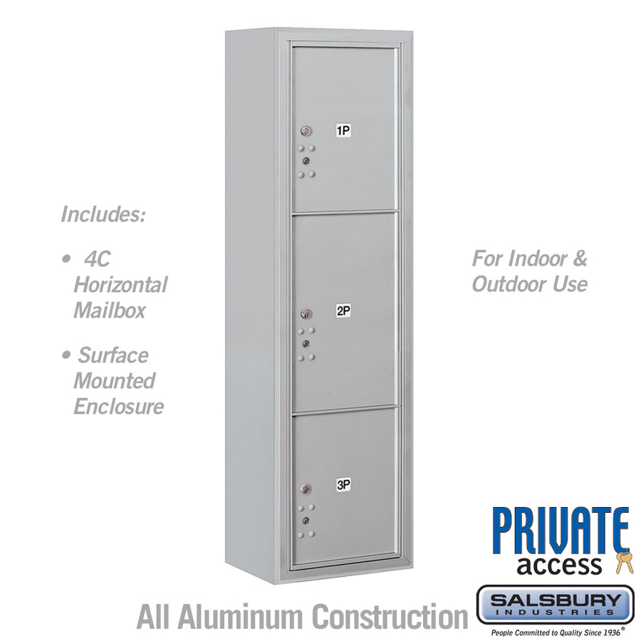 Maximum Height Surface Mounted 4C Horizontal Parcel Locker with 3 Parcel Lockers in Aluminum with Private Access