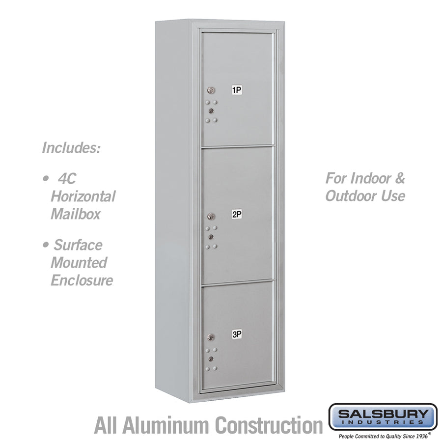 Maximum Height Surface Mounted 4C Horizontal Parcel Locker with 3 Parcel Lockers in Aluminum with USPS Access