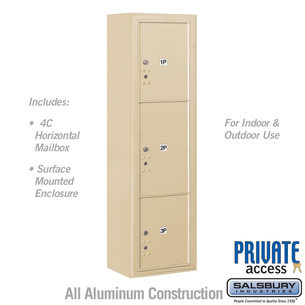 Maximum Height Surface Mounted 4C Horizontal Parcel Locker with 3 Parcel Lockers in Sandstone with Private Access