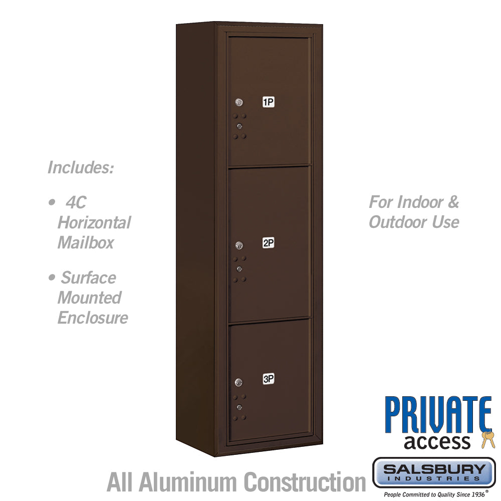 Maximum Height Surface Mounted 4C Horizontal Parcel Locker with 3 Parcel Lockers in Bronze with Private Access