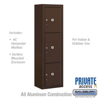 Thumbnail for Maximum Height Surface Mounted 4C Horizontal Parcel Locker with 3 Parcel Lockers in Bronze with Private Access