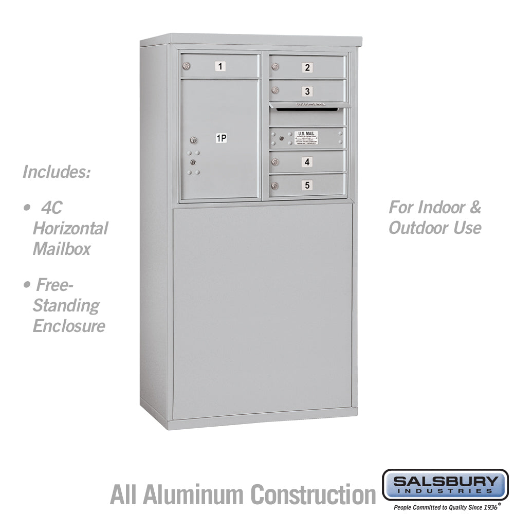 6 Door High Free-Standing 4C Horizontal Mailbox with 5 Doors and 1 Parcel Locker in Aluminum with USPS Access