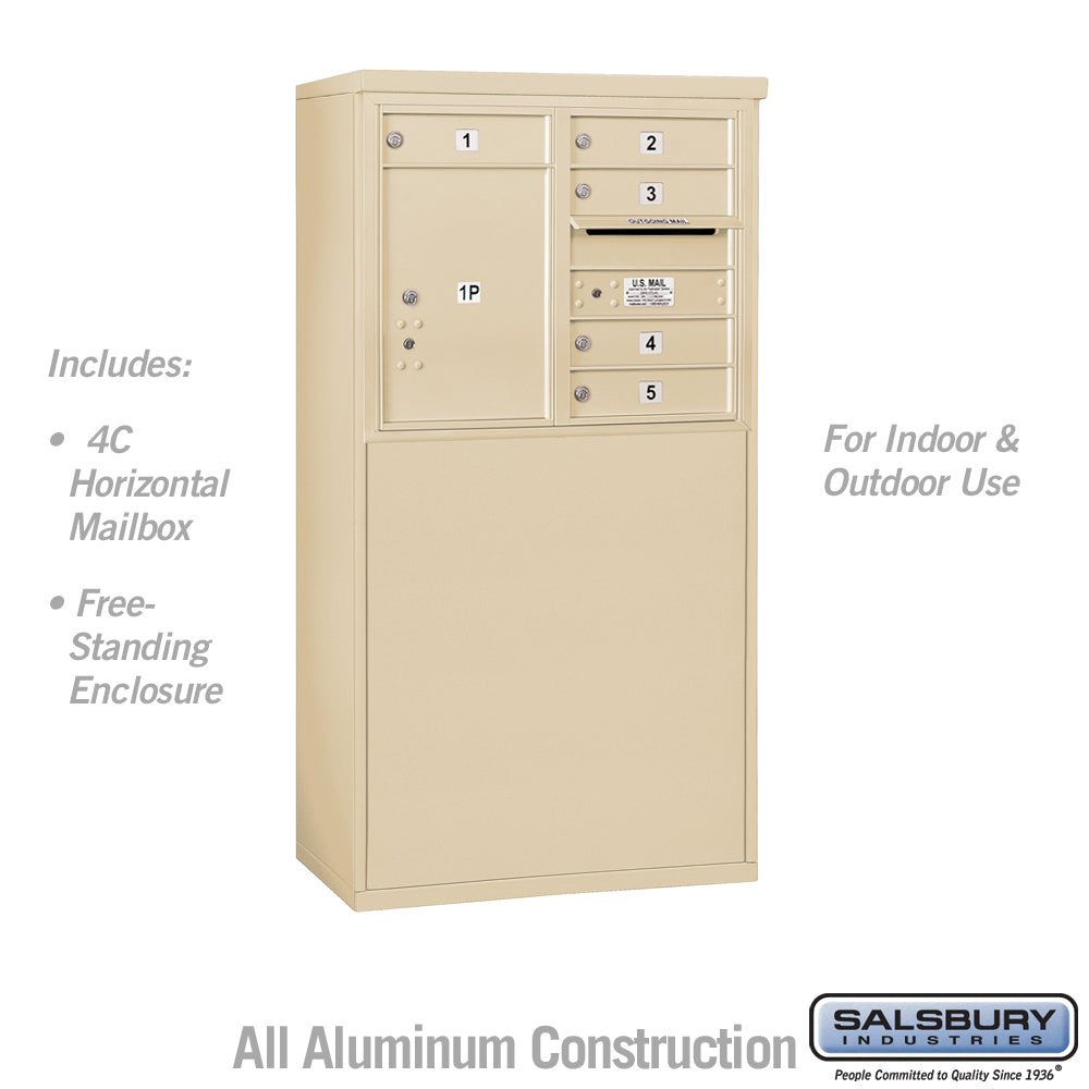 6 Door High Free-Standing 4C Horizontal Mailbox with 5 Doors and 1 Parcel Locker in Sandstone with USPS Access