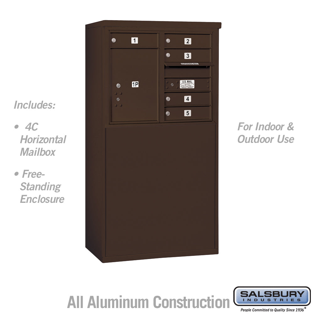 6 Door High Free-Standing 4C Horizontal Mailbox with 5 Doors and 1 Parcel Locker in Bronze with USPS Access