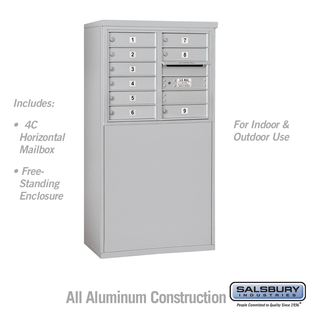 6 Door High Free-Standing 4C Horizontal Mailbox with 9 Doors in Aluminum with USPS Access