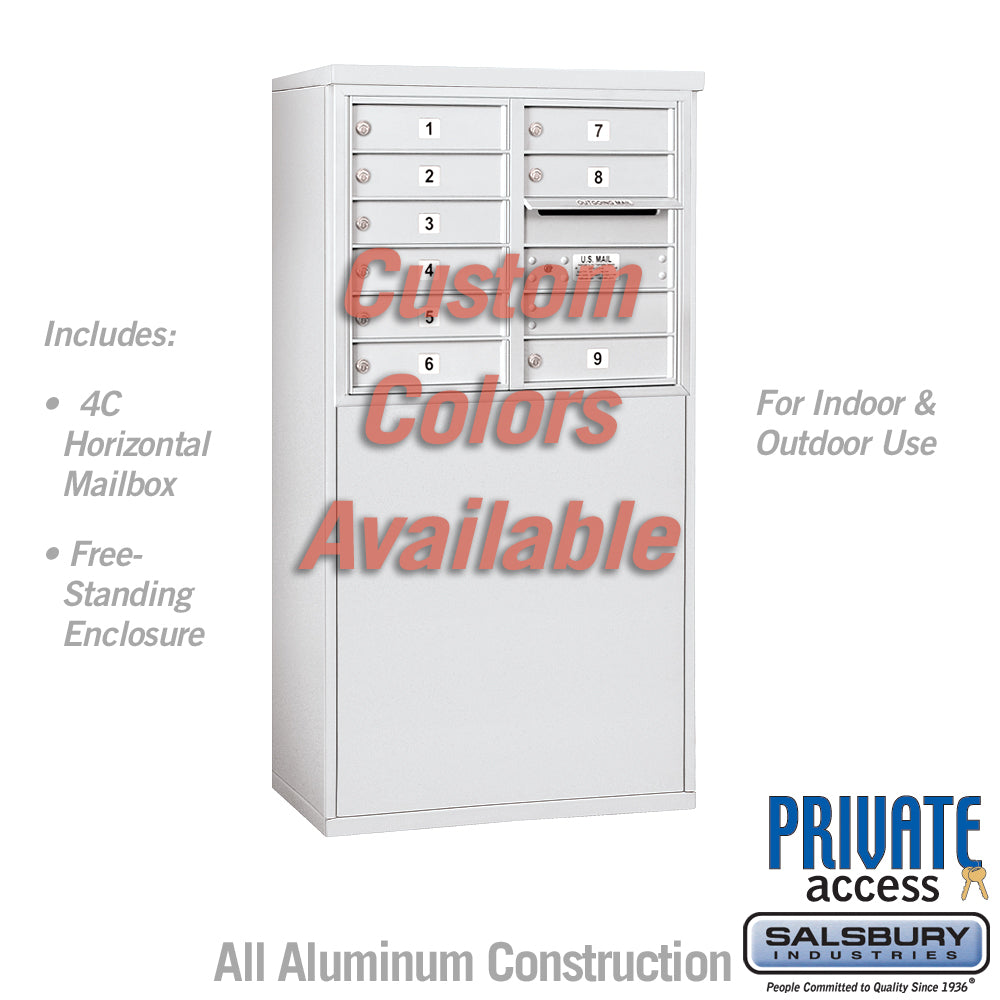 Free-Standing 4C Horizontal Mailbox Unit (Includes 3706D-09CFP Mailbox, 3906D-CST Enclosure and Master Commercial Lock) - 6 Door High Unit (52 7/8 Inches) - Double Column - 9 MB1 Doors - Custom Color - Front Loading - Private Access