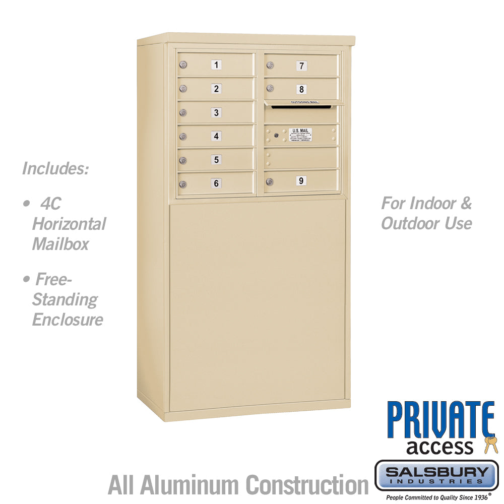 6 Door High Free-Standing 4C Horizontal Mailbox with 9 Doors in Sandstone with Private Access