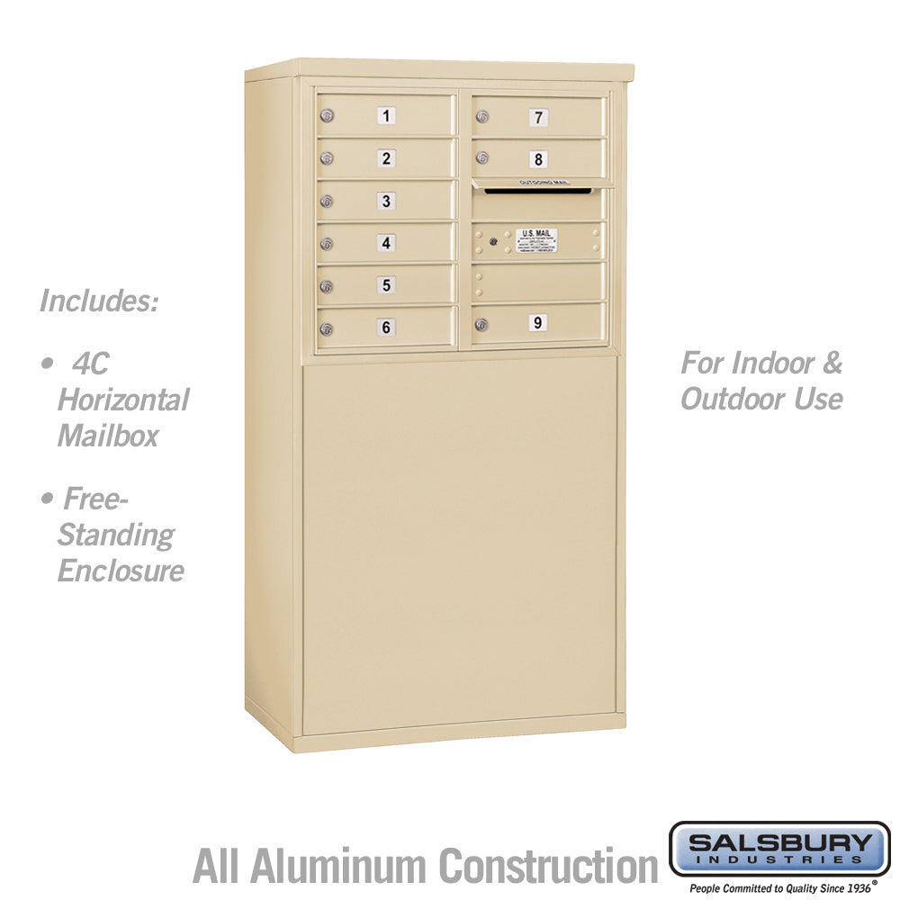 6 Door High Free-Standing 4C Horizontal Mailbox with 9 Doors in Sandstone with USPS Access