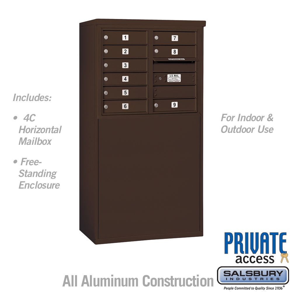 6 Door High Free-Standing 4C Horizontal Mailbox with 9 Doors in Bronze with Private Access