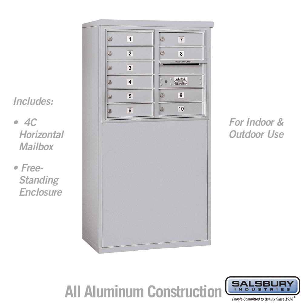 6 Door High Free-Standing 4C Horizontal Mailbox with 10 Doors in Aluminum with USPS Access