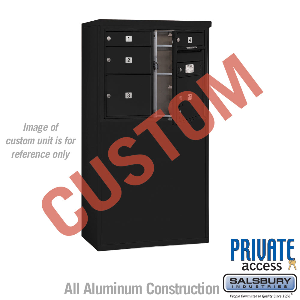 Free-Standing 4C Horizontal Mailbox Unit (Includes 3706D-CBFP Mailbox, 3906D-BLK Enclosure and Master Commercial Locks) - 6 Door High Unit (52 7/8 Inches) - Double Column - Custom Unit - Black - Front Loading - Private Access