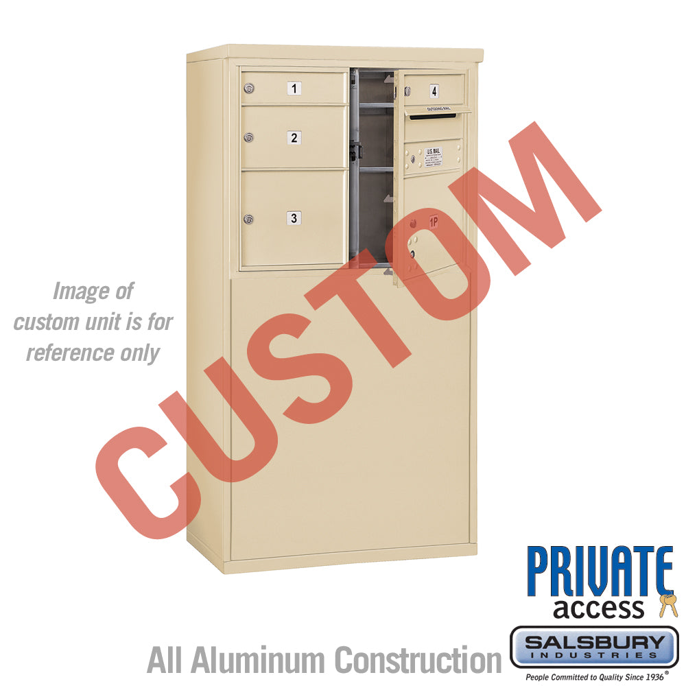 Free-Standing 4C Horizontal Mailbox Unit (Includes 3706D-CSFP Mailbox, 3906D-SAN Enclosure and Master Commercial Locks) - 6 Door High Unit (52 7/8 Inches) - Double Column - Custom Unit - Sandstone - Front Loading - Private Access