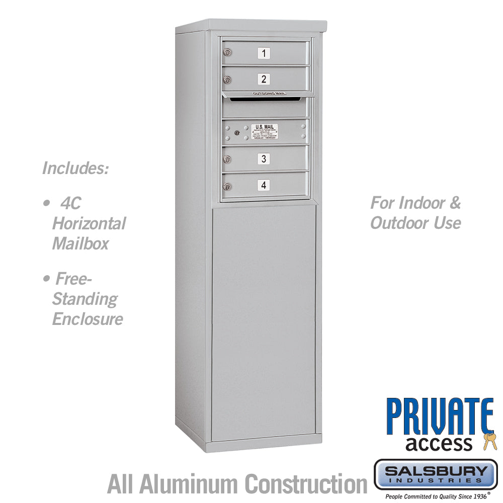 6 Door High Free-Standing 4C Horizontal Mailbox with 4 Doors in Aluminum with Private Access